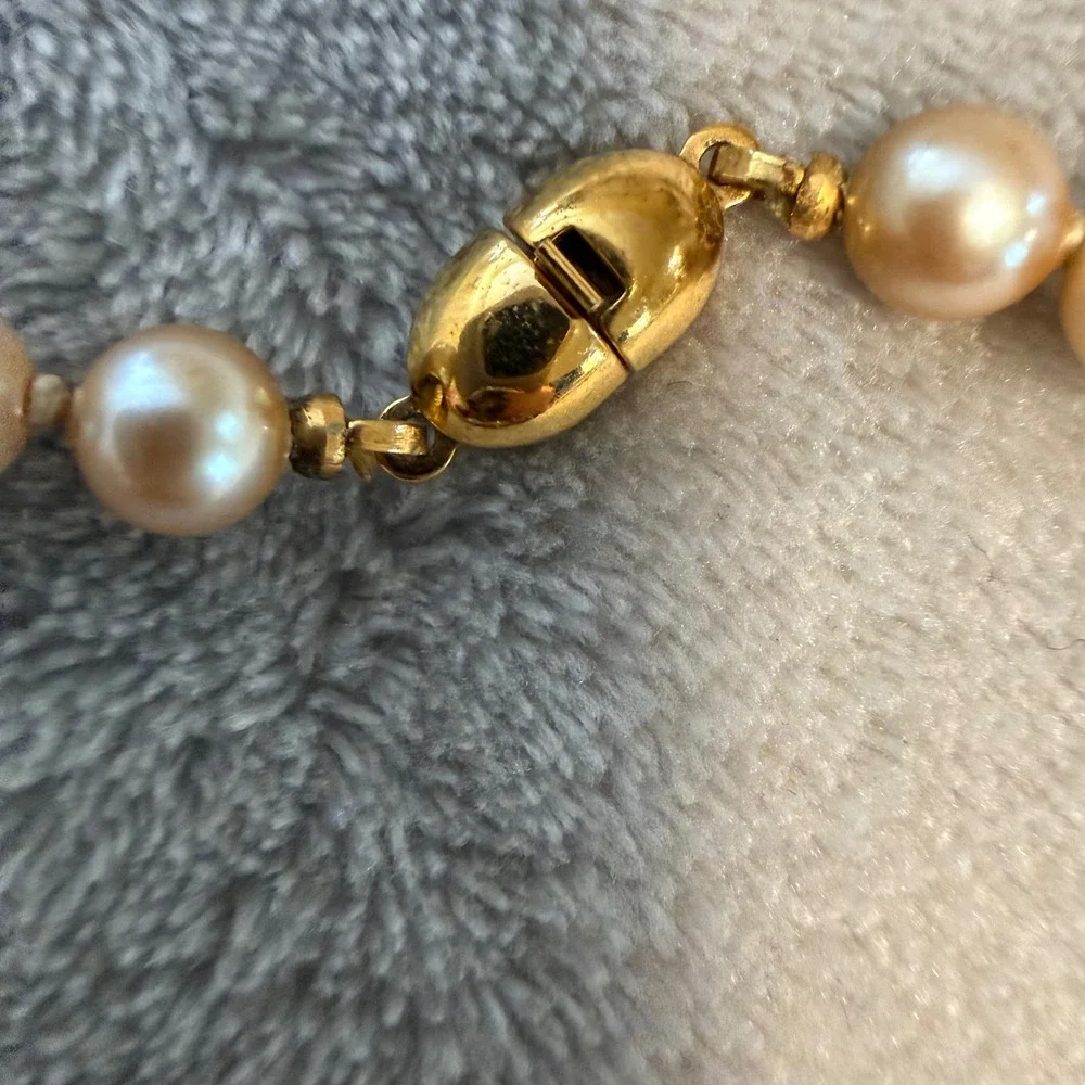 Vintage Monet Pearl Necklace Signed Gold-Tone Clasp Long Strand‎